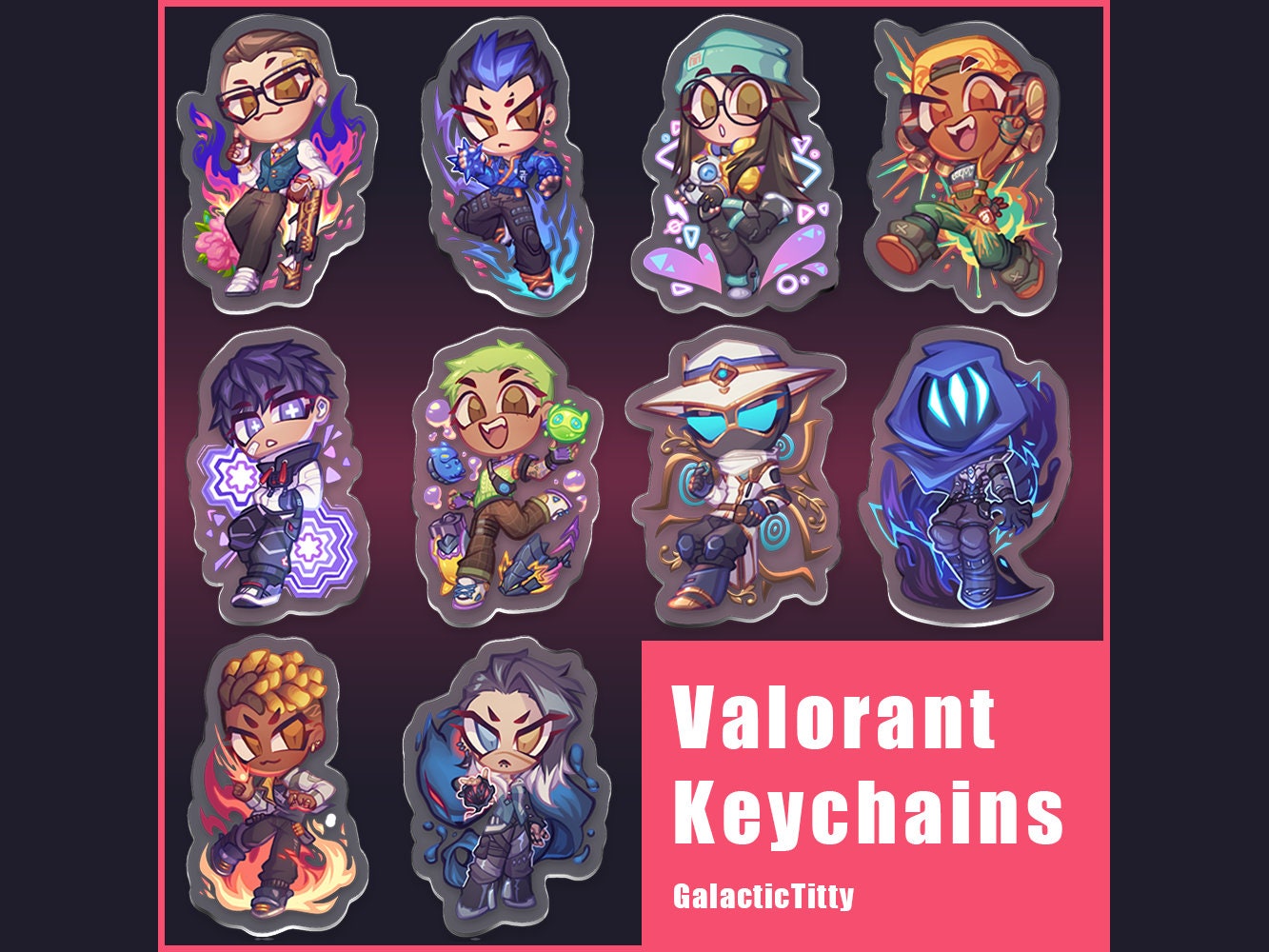 Valorant Glitter Epoxy 2.5 inch Acrylic Keychains