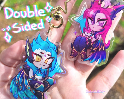 Corrupt and Redeemed Star Guardian Xayah and Rakan | Double sided League of Legends Acrylic Keychains